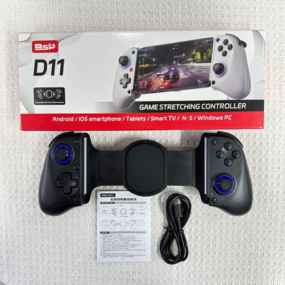 D11/D11S Telescopic Bluetooth Game Controller for Switch/PC/Android/iOS - Hall Effect Triggers, 6-Axis Gyro, Vibration, Xbox Cloud Streaming - White/Black (D11S with Cooling Fan)
