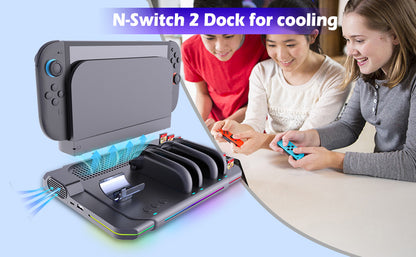 Switch 2 Cooling Dock with 4 Joy-Con Charger | Pro Controller & Game Card Holder | RGB Fan Base Station for Nintendo Switch 2 Accessories