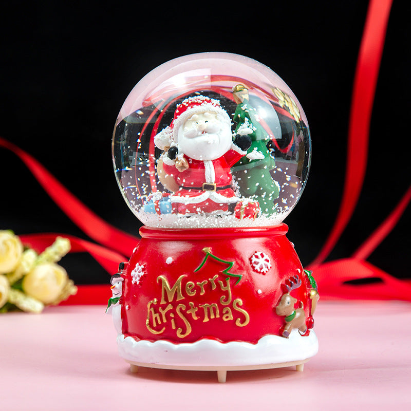 Santa Claus Light-Up Crystal Ball - Automatic Snowfall - Creative Christmas Gift for Classmates - Music Box Desktop Ornament