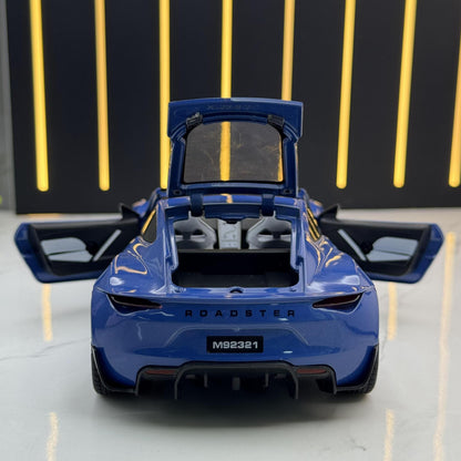 Tesla Roadster 1:24 Scale Die-Cast Alloy Car Model – Pull-Back & Sound/Light Effects, Music Playback, Collectible Electric Supercar Toy for Kids & Adults