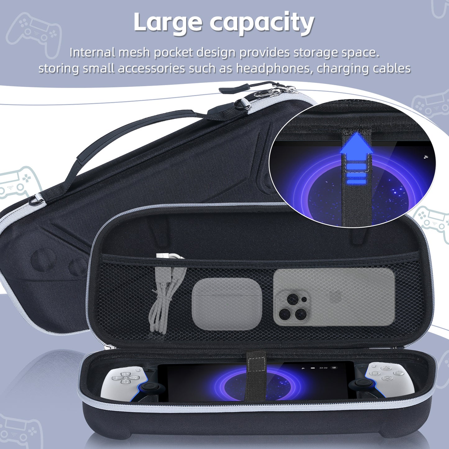 PS5 Portal Ultimate Protection Bundle - EVA Hard Case + Tempered Glass Screen Protector + Thumb Grips | Shockproof Travel Bag | 13.8" x 6.1" x 3" (35x15.6x7.6cm)
