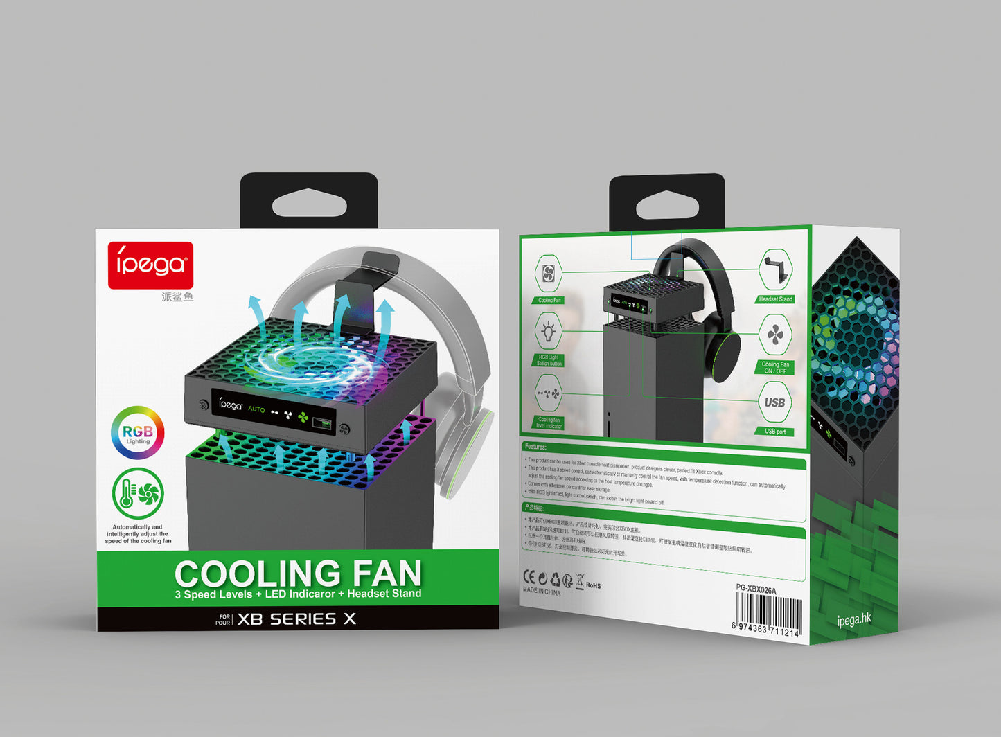 Xbox Series X Cooling Fan with RGB Lights & Headset Stand - Temperature Control Cooling System with Headphone Mount Holder | Vertical Console Stand with LED Lighting | Xbox Accessories