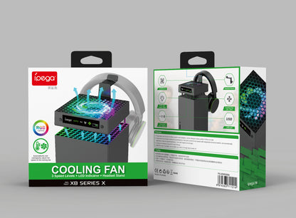 Xbox Series X Cooling Fan with RGB Lights & Headset Stand - Temperature Control Cooling System with Headphone Mount Holder | Vertical Console Stand with LED Lighting | Xbox Accessories