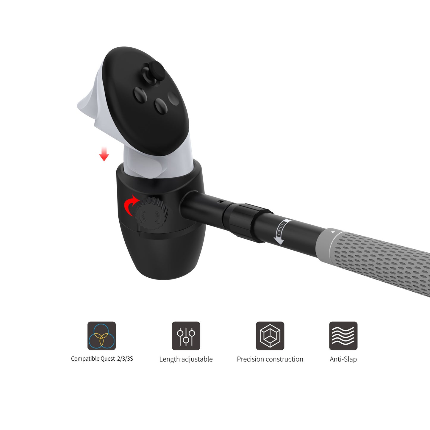 "Meta Quest 3S/Quest 3/Quest 2 Golf Club Attachment - VR Golf Handle Adapter | Realistic Swing Feel | ABS+Aluminum+Silicon Grip | Official Style Golf Club for VR Sports Games"