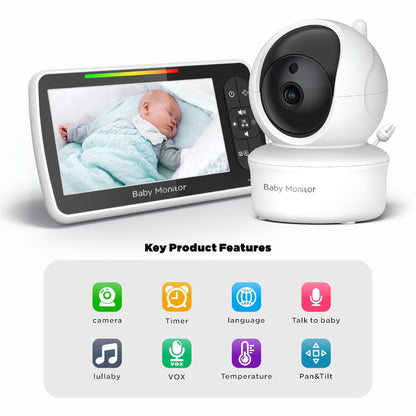 Baby360 5-Inch HD Baby Monitor – Night Vision, Motion Detection, Two-Way Audio, Temperature Sensor