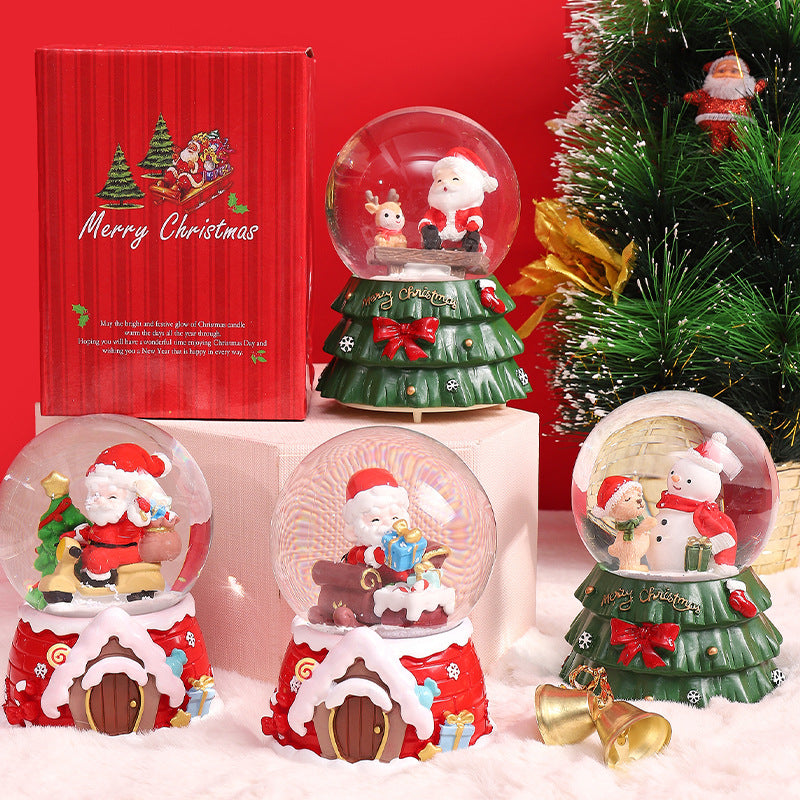 Santa Claus Light-Up Crystal Ball - Automatic Snowfall - Creative Christmas Gift for Classmates - Music Box Desktop Ornament