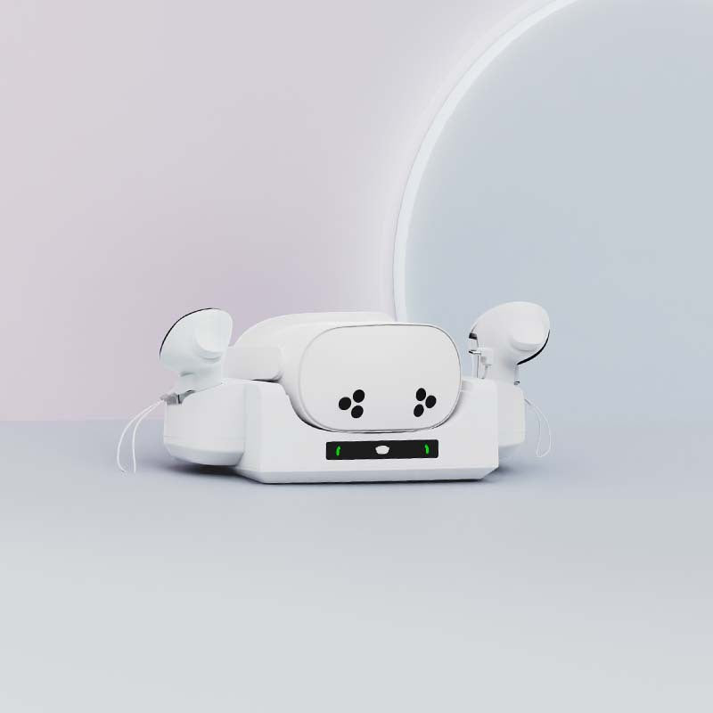 "Meta Quest 3S & Quest 3 Wall-Mounted Charging Dock with RGB Lights | Dual Controller & Headset Charger | Fast Type-C Charging | White ABS VR Stand | Includes Cable"