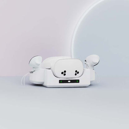 "Meta Quest 3S & Quest 3 Wall-Mounted Charging Dock with RGB Lights | Dual Controller & Headset Charger | Fast Type-C Charging | White ABS VR Stand | Includes Cable"