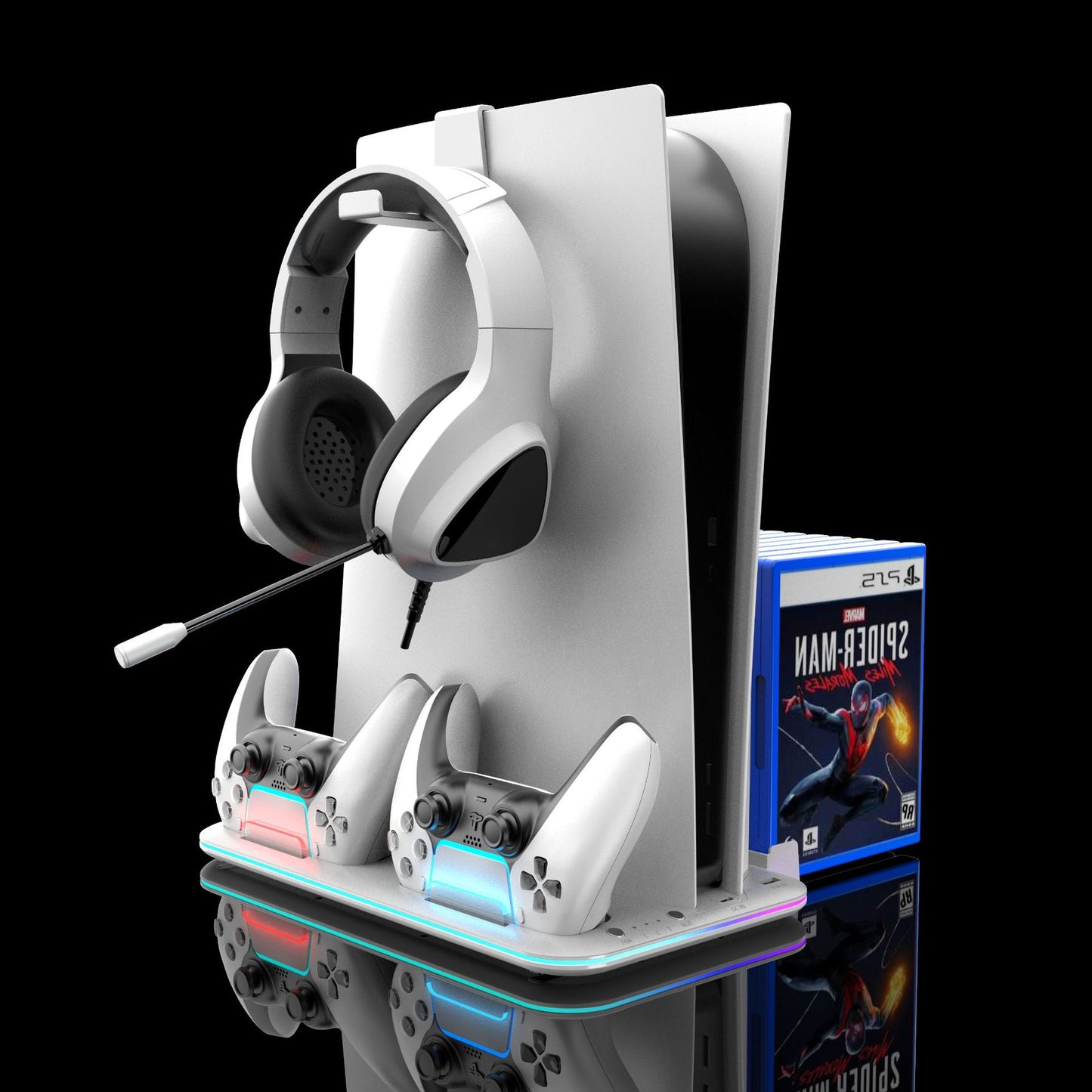 PS5 PRO & PS5 Slim Cooling Charging Dock with Dual Fan Cooler, Controller Charger, Game Disc & Headset Storage Stand | RGB Lighting | for PlayStation 5 Pro/Slim/Digital Edition [2025 Model]