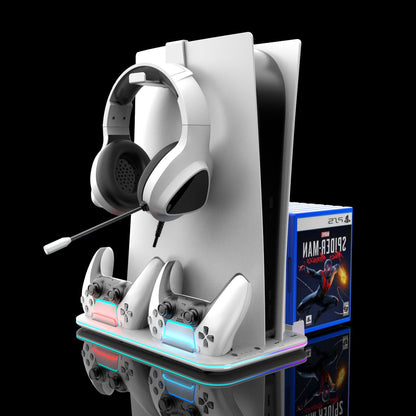 PS5 PRO & PS5 Slim Cooling Charging Dock with Dual Fan Cooler, Controller Charger, Game Disc & Headset Storage Stand | RGB Lighting | for PlayStation 5 Pro/Slim/Digital Edition [2025 Model]