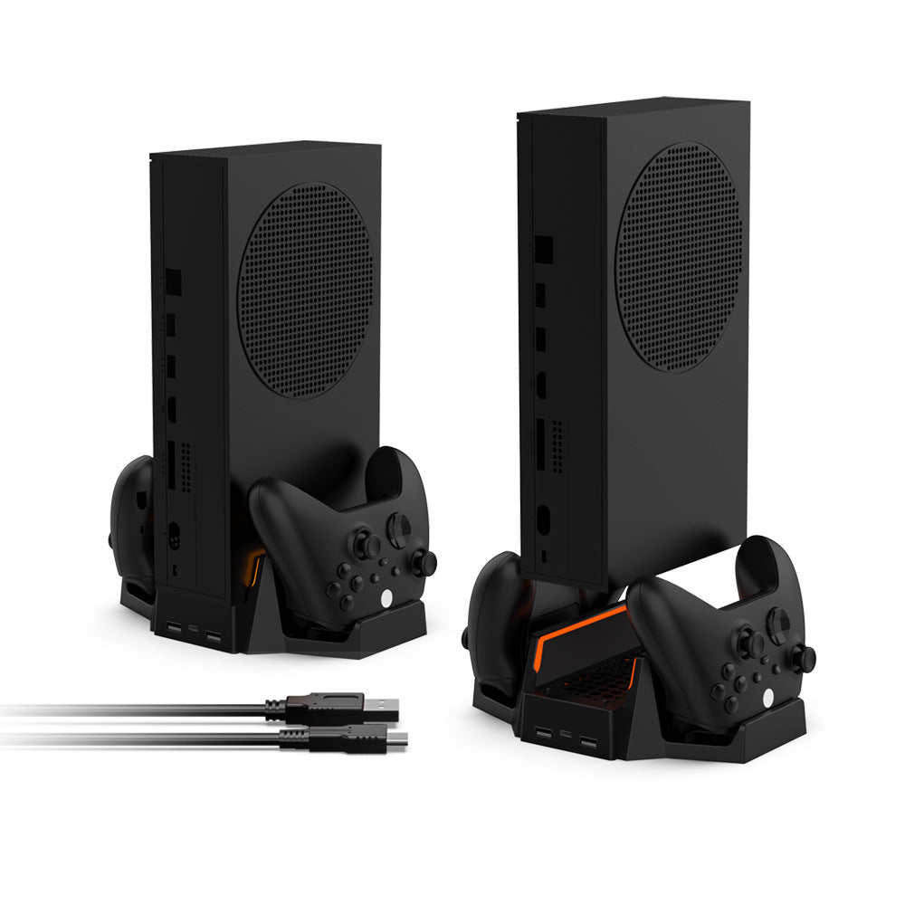 "Xbox Series S Cooling Stand with Dual Controller Charger | Vertical Cooling Base & Charging Station for Xbox Series S Console | 6.4×2.75×9.84in | Includes 2 Rechargeable Battery Packs | USB Powered (Black)"