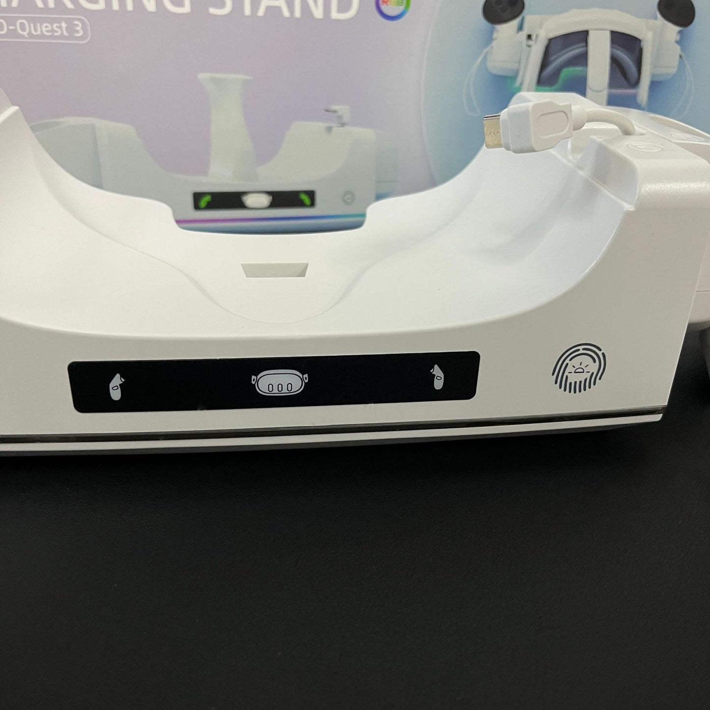 "Meta Quest 3S & Quest 3 Wall-Mounted Charging Dock with RGB Lights | Dual Controller & Headset Charger | Fast Type-C Charging | White ABS VR Stand | Includes Cable"
