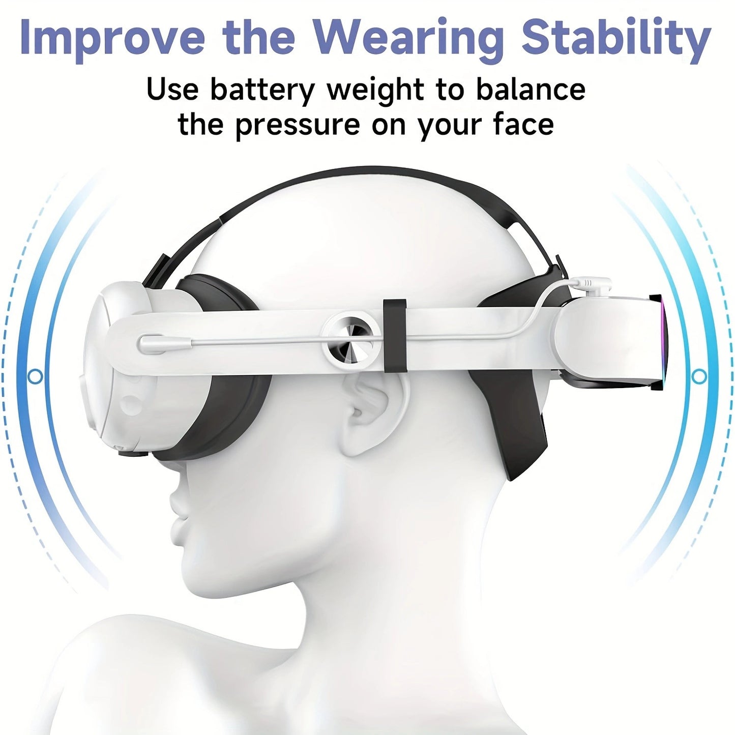 Oculus Quest 3 Elite Head Strap with 10000mAh Battery Pack - Enhanced Comfort & Extended Playtime for Meta Quest 3/3S, Fast Charging, Adjustable Support