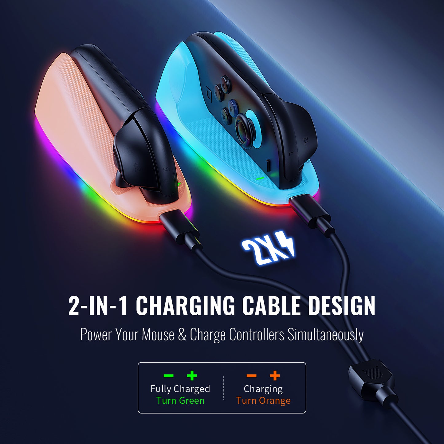 Nintendo Switch 2 Joy-Con Charging Mouse Dock | RGB LED Charging Station with Wireless Optical Mouse | Rechargeable NS2 Controller Dock with RGB Lighting [2025 New Version]