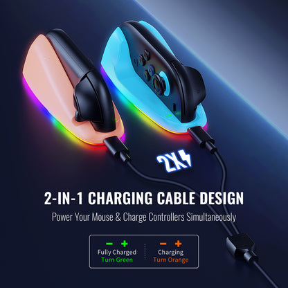 Nintendo Switch 2 Joy-Con Charging Mouse Dock | RGB LED Charging Station with Wireless Optical Mouse | Rechargeable NS2 Controller Dock with RGB Lighting [2025 New Version]