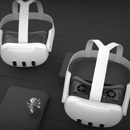 "Meta Quest 3 Cooling Fan with RGB Lights | Oculus Quest 3 VR Face Cover & Cooling System | Built-in Dual Fans | Adjustable Light Modes | Includes Nose Guard & Sponge Pad (White/Black)"