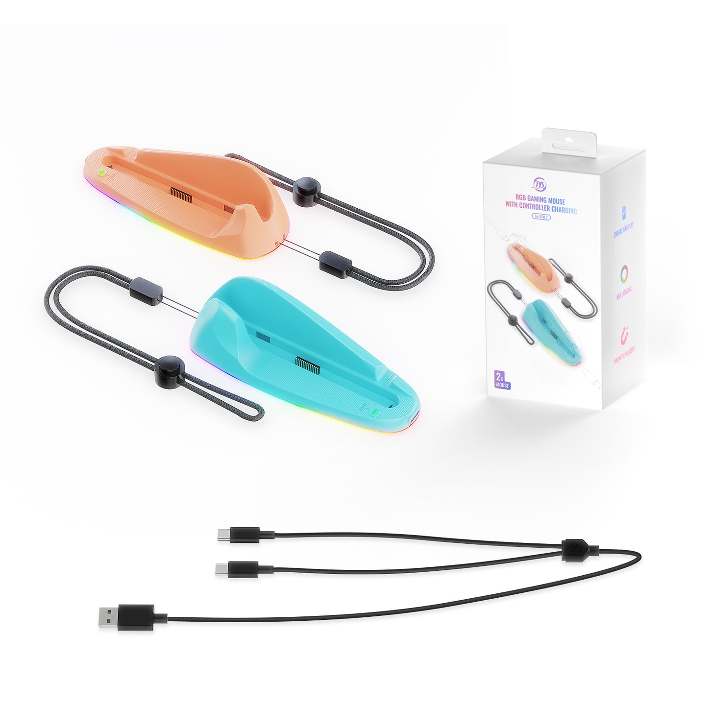 Nintendo Switch 2 Joy-Con Charging Mouse Dock | RGB LED Charging Station with Wireless Optical Mouse | Rechargeable NS2 Controller Dock with RGB Lighting [2025 New Version]