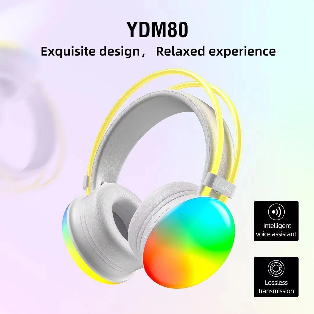 YDM80 RGB Bluetooth Headphones - Wireless Over-Ear Gaming & Sports Headset | 8H+ Playtime | IPX3 Waterproof | Bass Boost | Digital Display | 10m Range
