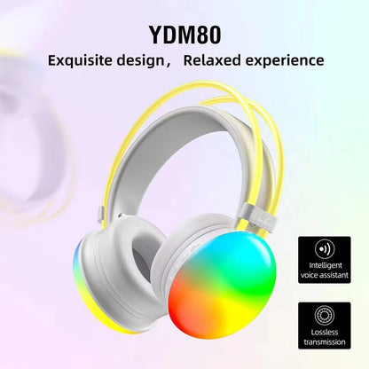 YDM80 RGB Bluetooth Headphones - Wireless Over-Ear Gaming & Sports Headset | 8H+ Playtime | IPX3 Waterproof | Bass Boost | Digital Display | 10m Range
