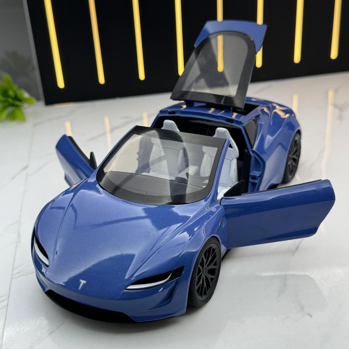Tesla Roadster 1:24 Scale Die-Cast Alloy Car Model – Pull-Back & Sound/Light Effects, Music Playback, Collectible Electric Supercar Toy for Kids & Adults