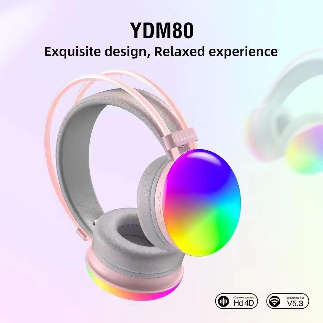 YDM80 RGB Bluetooth Headphones - Wireless Over-Ear Gaming & Sports Headset | 8H+ Playtime | IPX3 Waterproof | Bass Boost | Digital Display | 10m Range