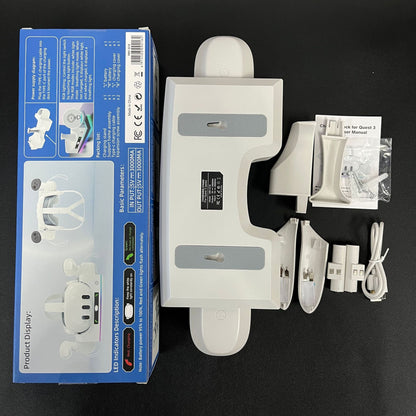 "Meta Quest 3S & Quest 3 Wall-Mounted Charging Dock with RGB Lights | Dual Controller & Headset Charger | Fast Type-C Charging | White ABS VR Stand | Includes Cable"