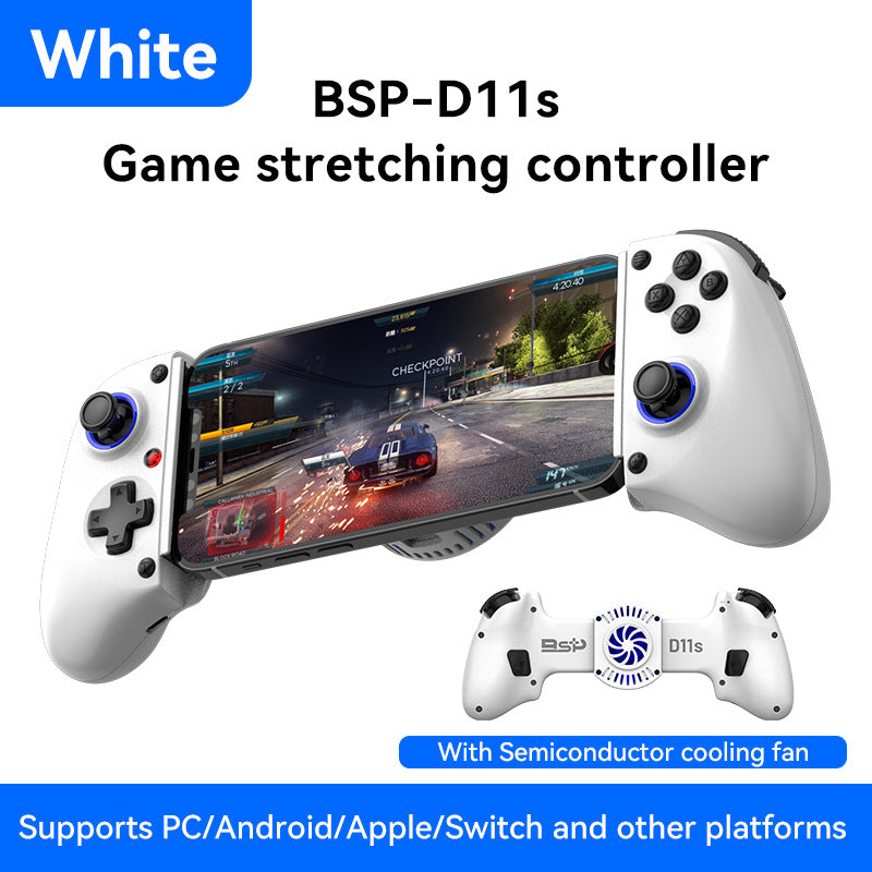 D11/D11S Telescopic Bluetooth Game Controller for Switch/PC/Android/iOS - Hall Effect Triggers, 6-Axis Gyro, Vibration, Xbox Cloud Streaming - White/Black (D11S with Cooling Fan)