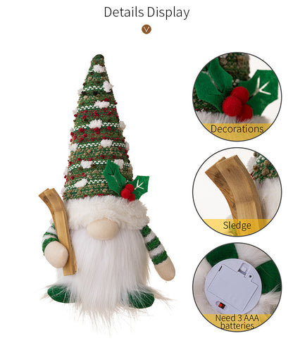 Christmas Rustic Knitted Light-Up Gnome with Reindeer Design – Festive LED Rudolph Gnome Figurine for American Country-Style Holiday Decor