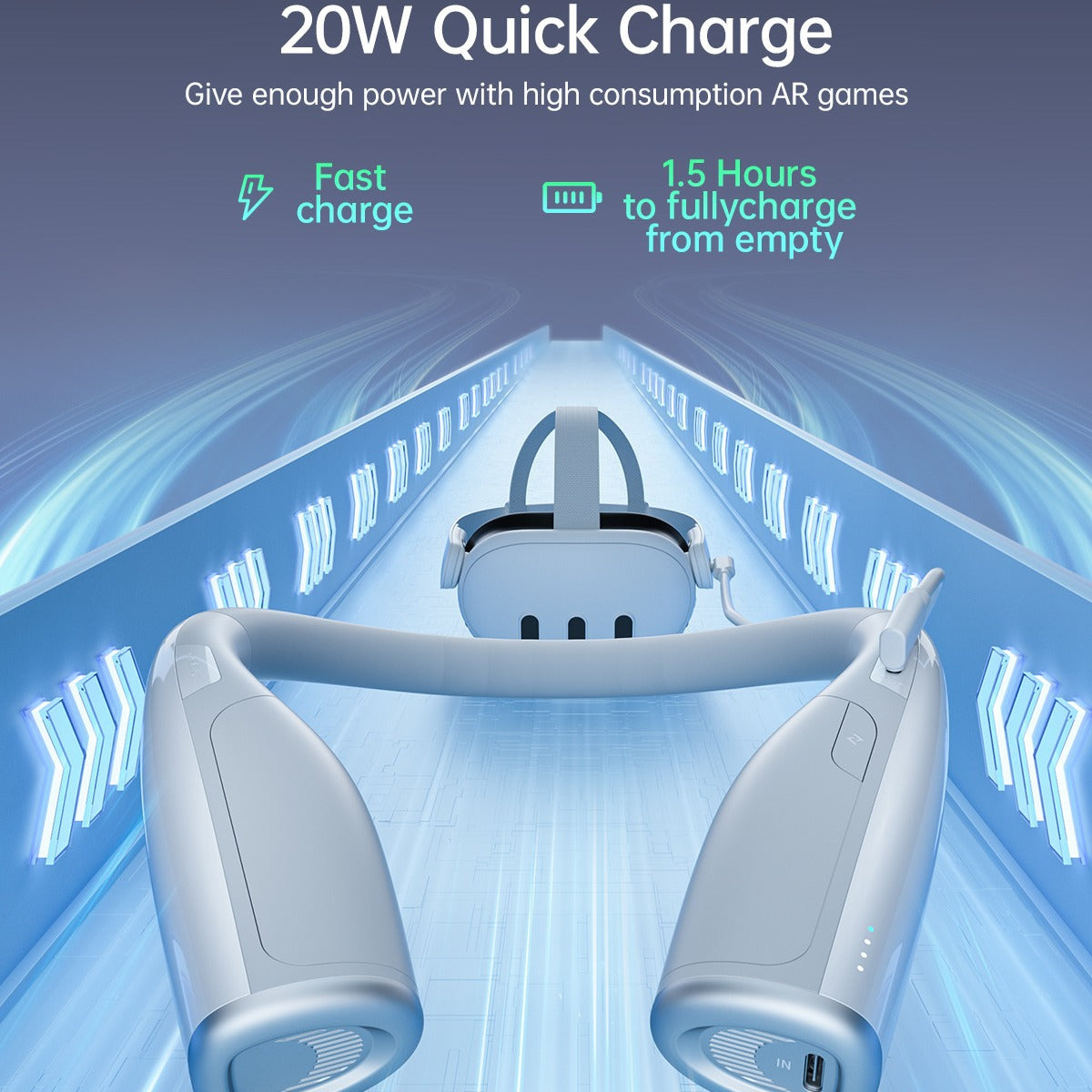 "20W Fast Charging Neck Power Bank for Meta Quest 3/3S | 6000mAh VR Battery Pack | Wearable White ABS Charging Accessory | Extended Playtime (Model: MQ3S-Neck)"