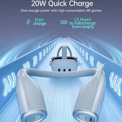 "20W Fast Charging Neck Power Bank for Meta Quest 3/3S | 6000mAh VR Battery Pack | Wearable White ABS Charging Accessory | Extended Playtime (Model: MQ3S-Neck)"
