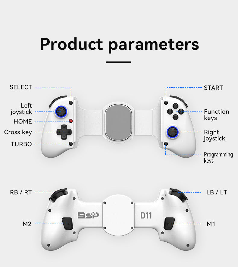 D11/D11S Telescopic Bluetooth Game Controller for Switch/PC/Android/iOS - Hall Effect Triggers, 6-Axis Gyro, Vibration, Xbox Cloud Streaming - White/Black (D11S with Cooling Fan)