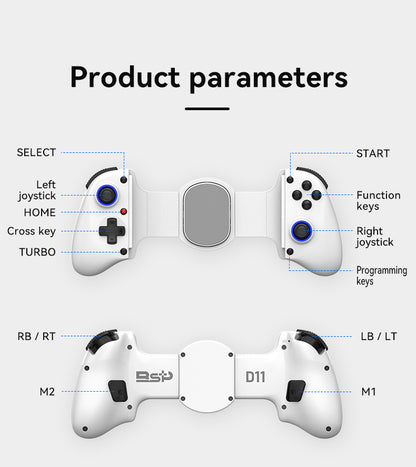 D11/D11S Telescopic Bluetooth Game Controller for Switch/PC/Android/iOS - Hall Effect Triggers, 6-Axis Gyro, Vibration, Xbox Cloud Streaming - White/Black (D11S with Cooling Fan)