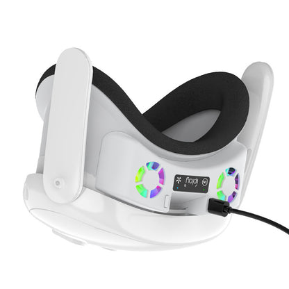 "Meta Quest 3 Cooling Fan with RGB Lights | Oculus Quest 3 VR Face Cover & Cooling System | Built-in Dual Fans | Adjustable Light Modes | Includes Nose Guard & Sponge Pad (White/Black)"