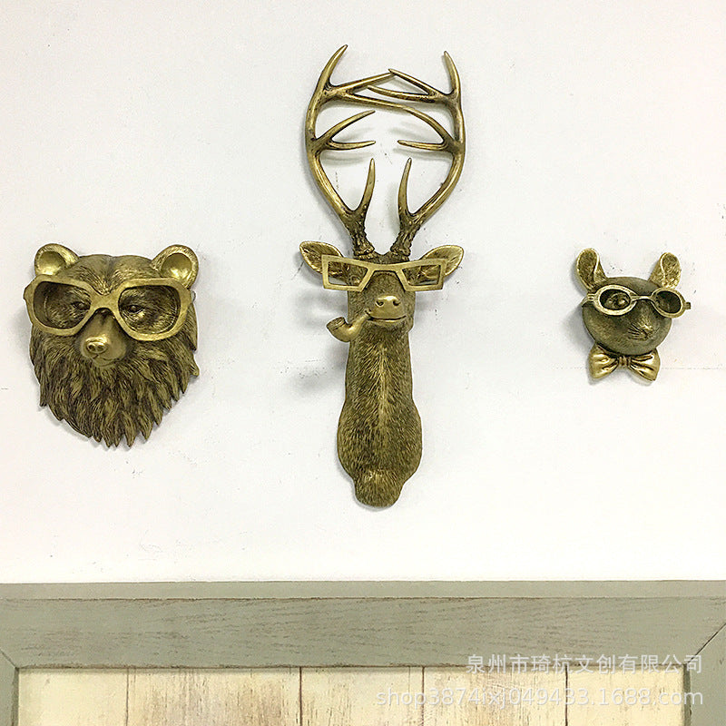 Resin Animal Wall Mount Decor | Faux Copper Animal Heads for Home & Office Decoration