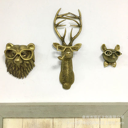 Resin Animal Wall Mount Decor | Faux Copper Animal Heads for Home & Office Decoration