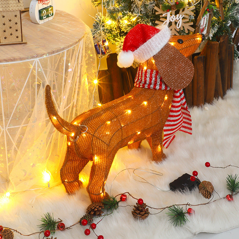 Christmas Dachshund Dog Light-Up Outdoor Decoration - Festive Sausage Dog Garden Ornament with LED Lights for Holiday Yard Decor