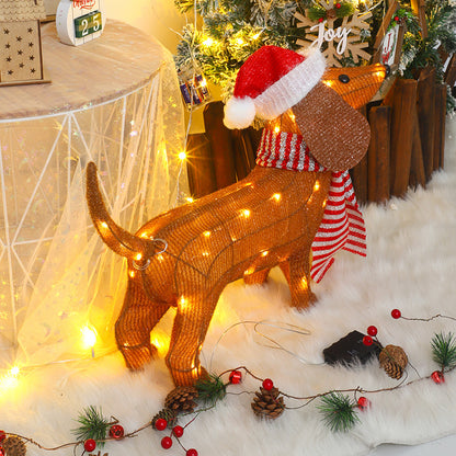 Christmas Dachshund Dog Light-Up Outdoor Decoration - Festive Sausage Dog Garden Ornament with LED Lights for Holiday Yard Decor