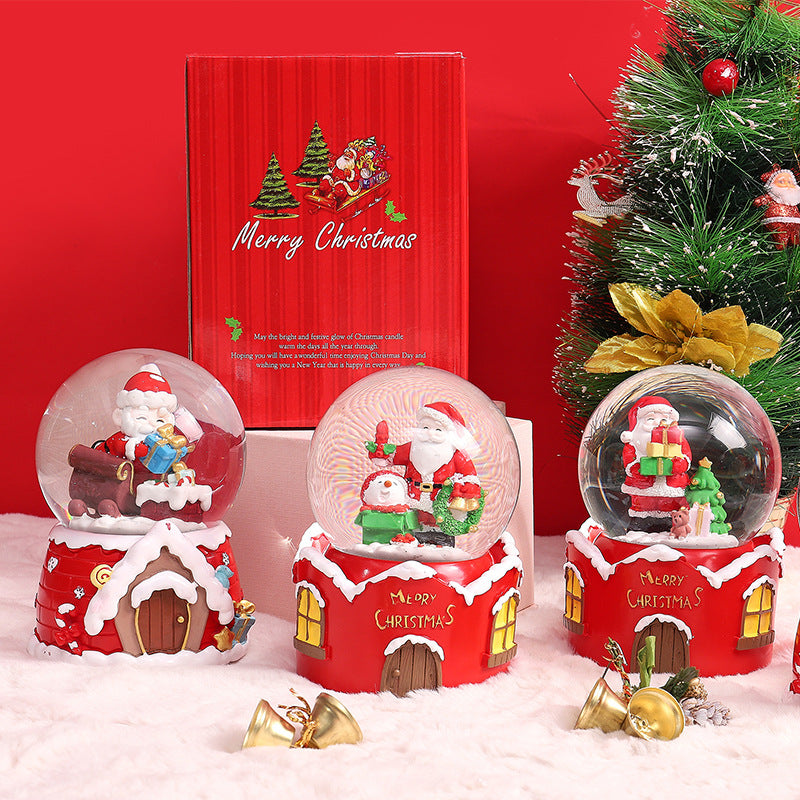 Santa Claus Light-Up Crystal Ball - Automatic Snowfall - Creative Christmas Gift for Classmates - Music Box Desktop Ornament