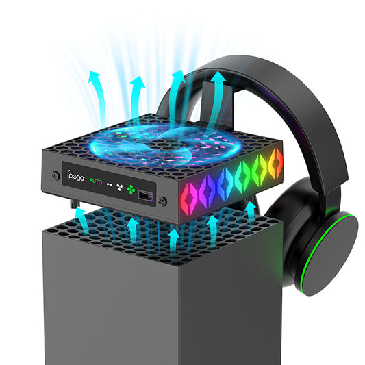 Xbox Series X Cooling Fan with RGB Lights & Headset Stand - Temperature Control Cooling System with Headphone Mount Holder | Vertical Console Stand with LED Lighting | Xbox Accessories