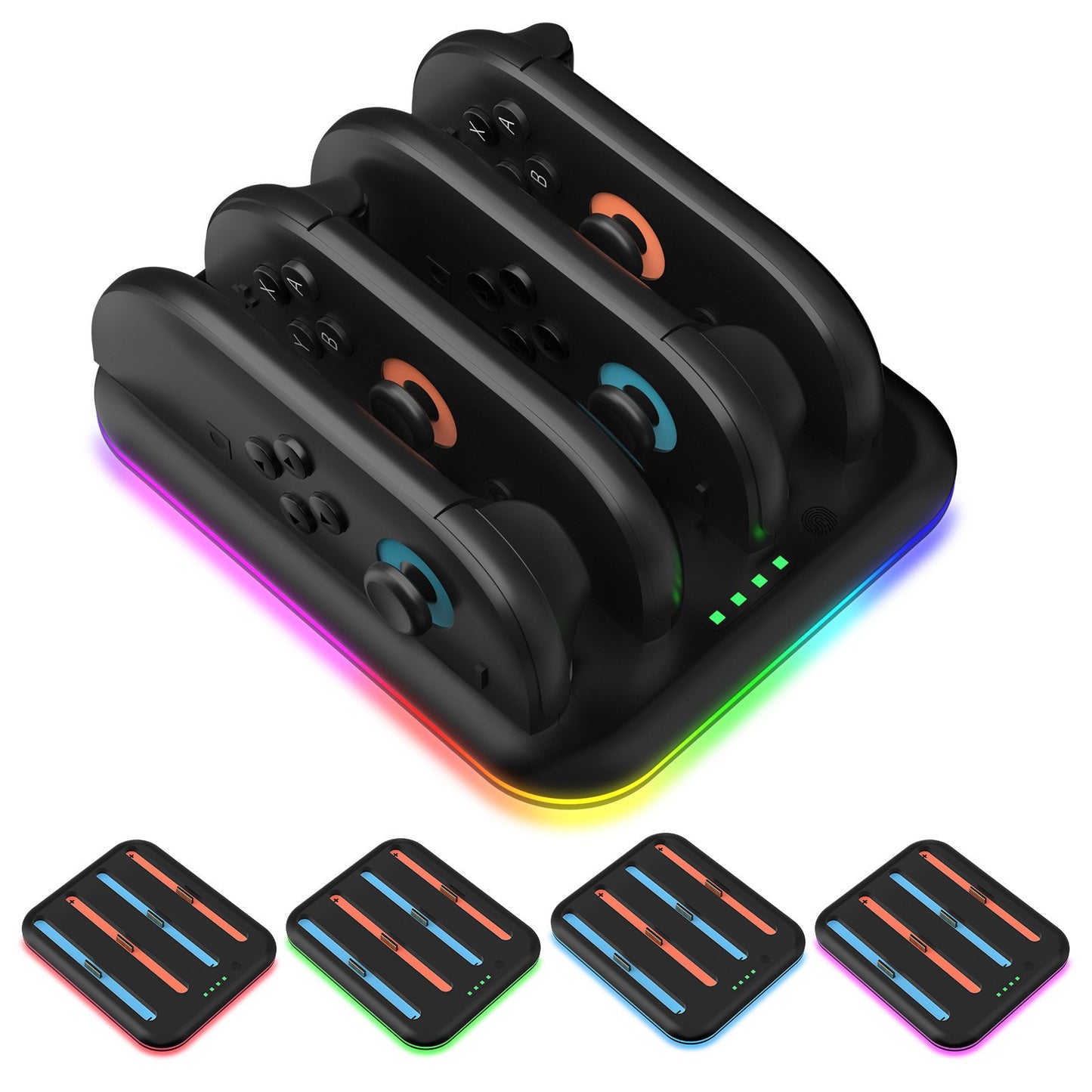 Switch 2 Joy-Con Charging Dock with RGB Lights | 4-Port Fast Charging Station | Horizontal Stand for Nintendo Switch 2 | 4.5" x 1" x 6.5" (11.5x2.5x16.5cm) | ABS Construction