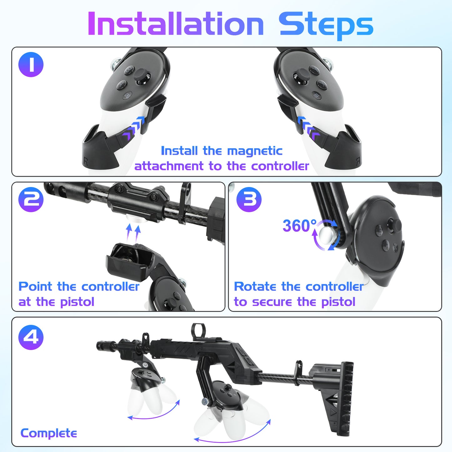Meta Quest 3S/3 VR Rifle Stock Controller Attachment - Alloy Machine Gun Stock for Quest 3S/3/2 Handles | VR Shooting Game Accessory for Onward, Pavlov, Contractors
