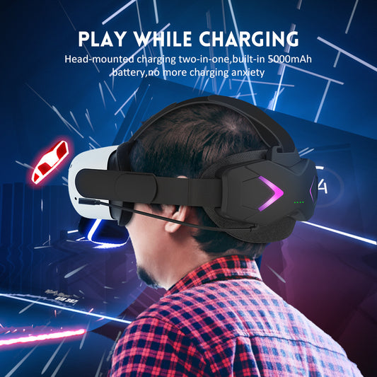VR Power Strap for Meta Quest 2 – Elite-Style Head Strap with 5000mAh Battery Pack – Adjustable Comfortable Design, Face Pressure-Free, Lightweight VR Charging Headband for Oculus Quest 2 (Black)