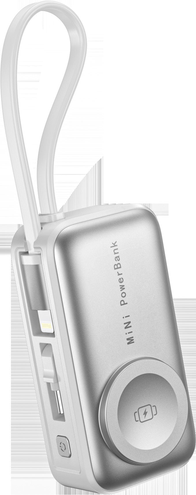 3-in-1 Portable Power Bank with Built-in Cables | 5000mAh Wireless Charging Dock for iPhone, Android Smartphones, AirPods | Foldable Stand (Space Gray, Silver)