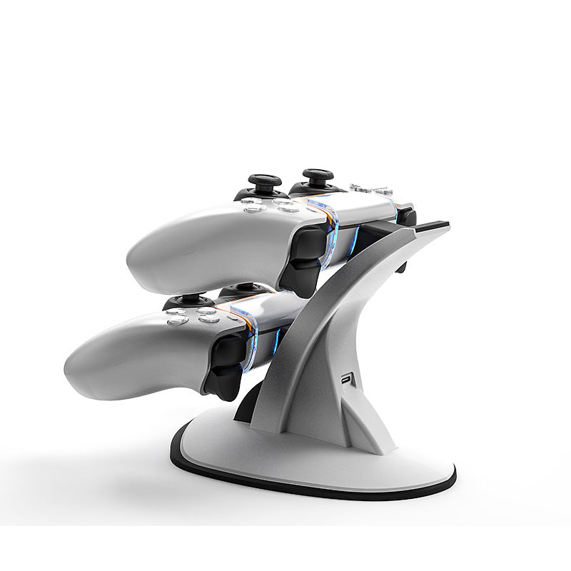 PS5 Dual Controller Charging Station with Blue LED Indicators | Fast Wireless Charger Dock for Sony PlayStation 5 | 4.7×3×7in Compact Design | Includes 31in Type-C Cable (Official Style)