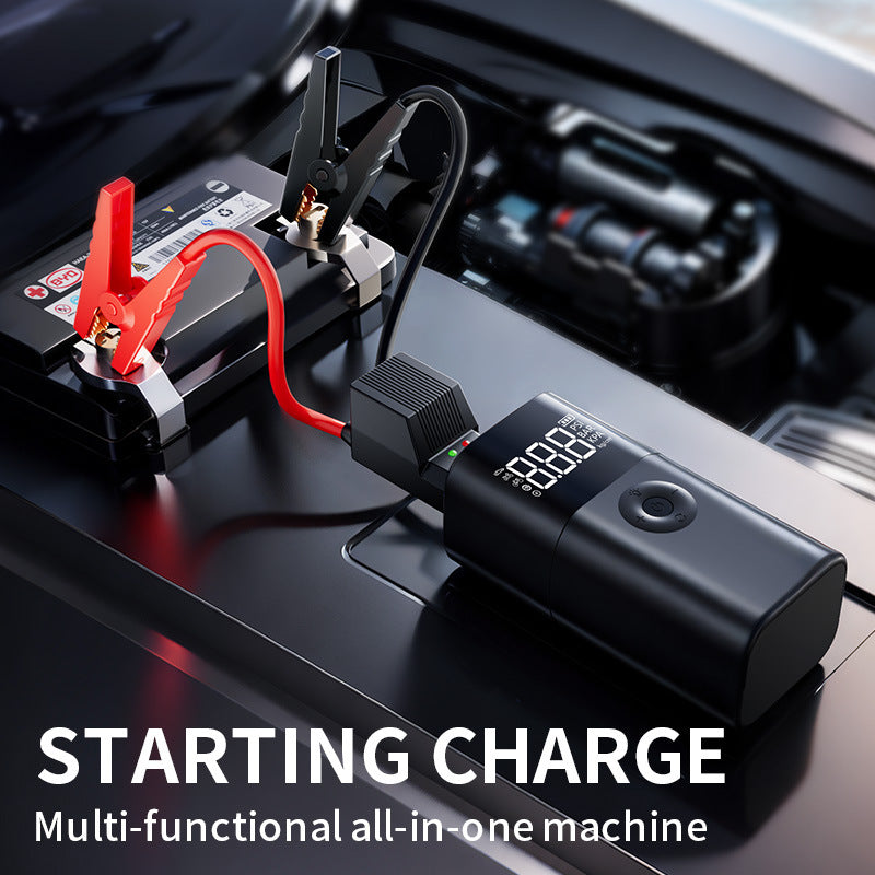 Portable tyre inflator and starter set (petrol/diesel dual fuel) - USB rechargeable, LED light, digital display, clamps, hoses and accessories for cars, motorbikes, bicycles