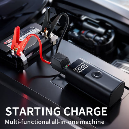 Portable tyre inflator and starter set (petrol/diesel dual fuel) - USB rechargeable, LED light, digital display, clamps, hoses and accessories for cars, motorbikes, bicycles