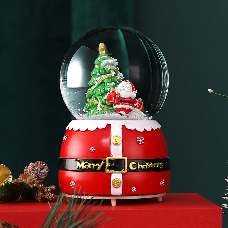 Santa Claus Light-Up Crystal Ball - Automatic Snowfall - Creative Christmas Gift for Classmates - Music Box Desktop Ornament