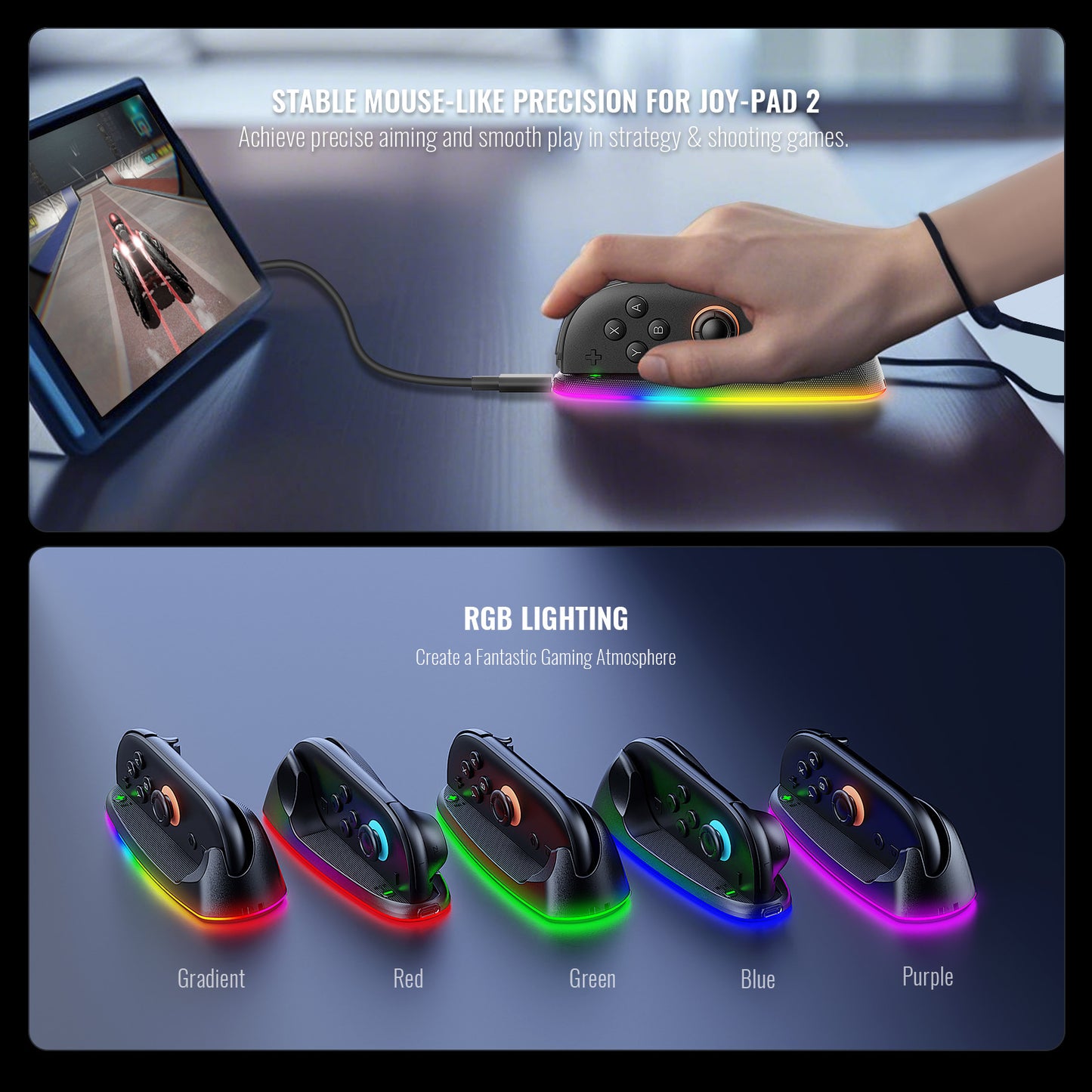Nintendo Switch 2 Joy-Con Charging Mouse Dock | RGB LED Charging Station with Wireless Optical Mouse | Rechargeable NS2 Controller Dock with RGB Lighting [2025 New Version]