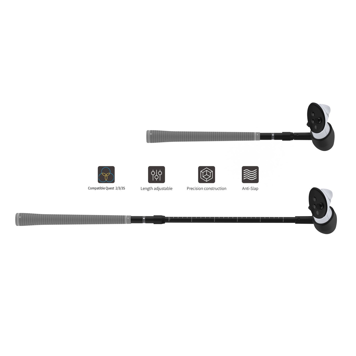 "Meta Quest 3S/Quest 3/Quest 2 Golf Club Attachment - VR Golf Handle Adapter | Realistic Swing Feel | ABS+Aluminum+Silicon Grip | Official Style Golf Club for VR Sports Games"