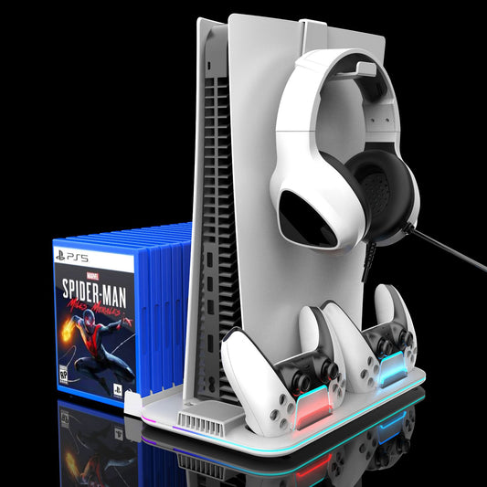 PS5 PRO & PS5 Slim Cooling Charging Dock with Dual Fan Cooler, Controller Charger, Game Disc & Headset Storage Stand | RGB Lighting | for PlayStation 5 Pro/Slim/Digital Edition [2025 Model]